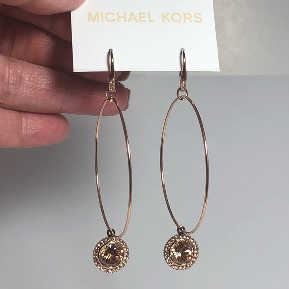 Michael Kors RGT Crystal Charm Drop Hoop Earrings - Picture 2 of 8